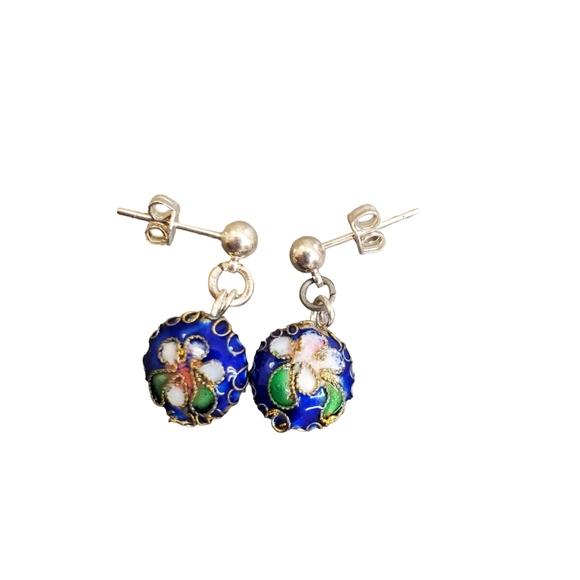 Blue flower earrings - Picture 1 of 2